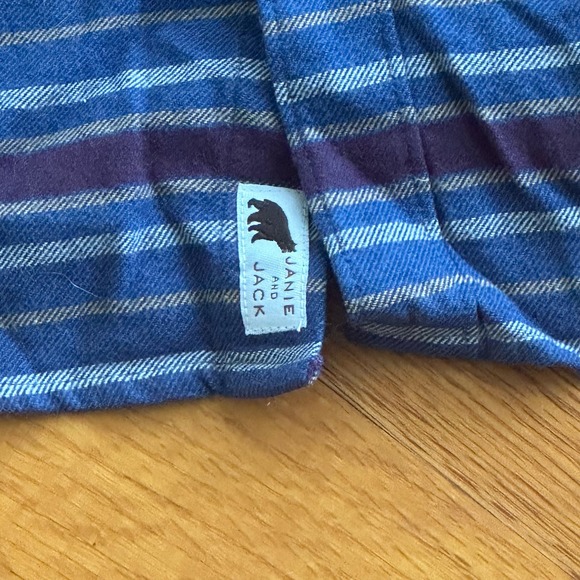 Janie and Jack flannel blue striped shirt Size 8 NWT - Picture 5 of 7